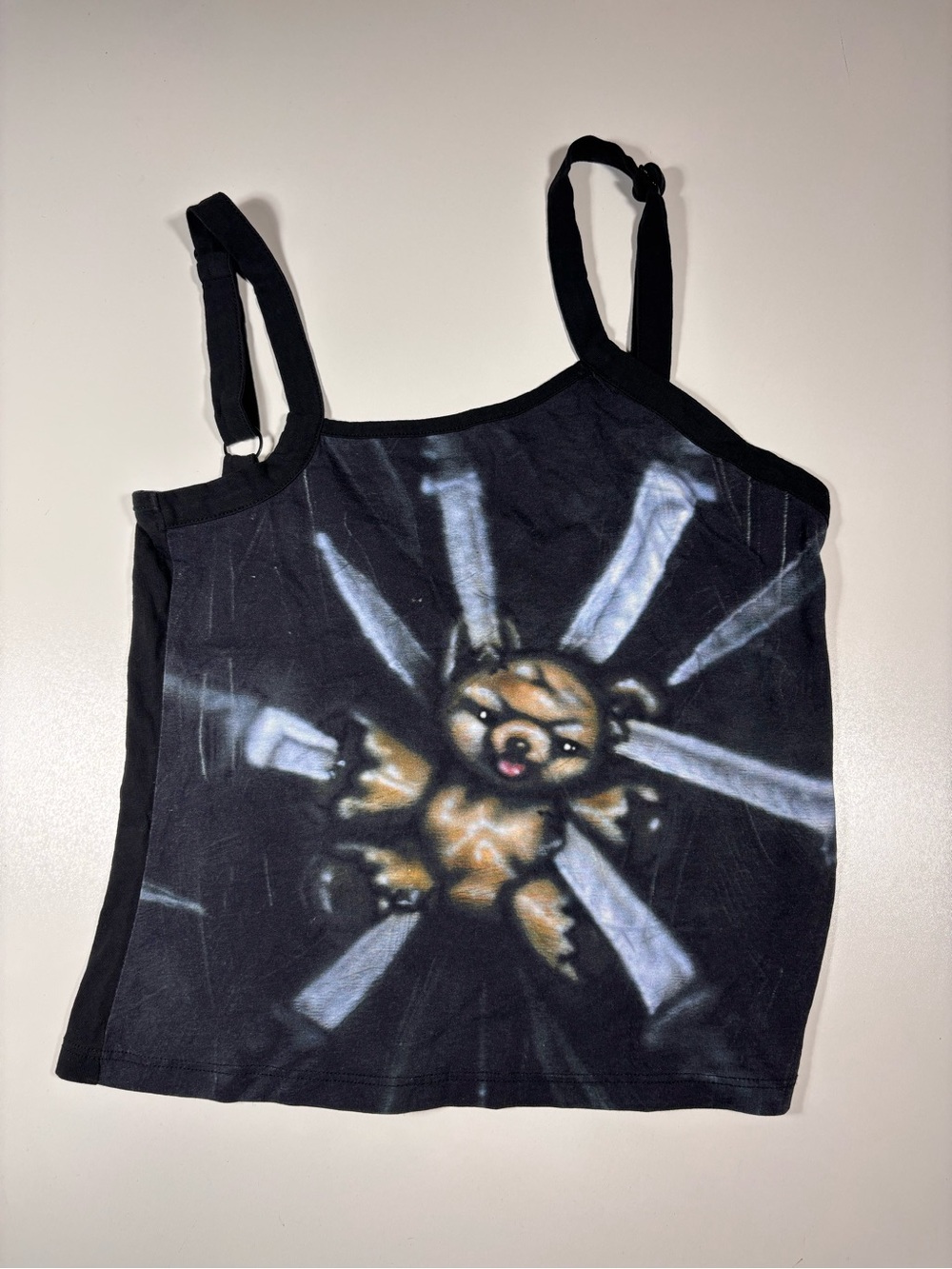 Heaven by Marc Jacobs Chains Asymmetric Tank Top Black Graphic Teddy Bear Small